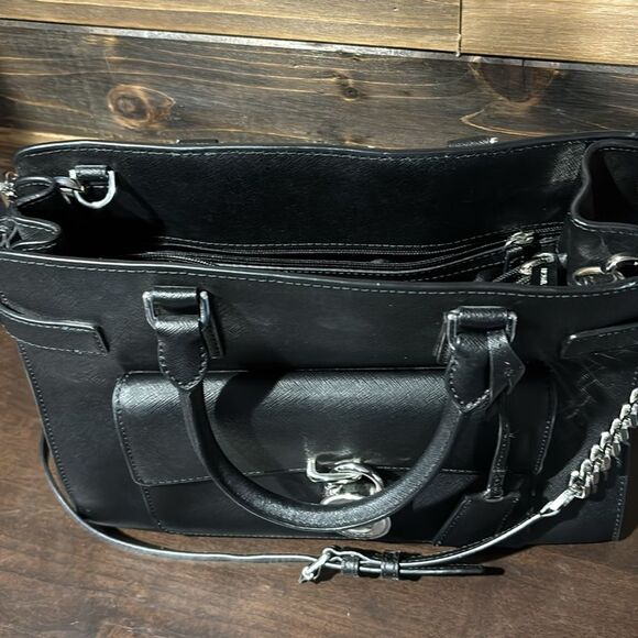 Michael Kors Emma Saffiano Leather Satchel Handbag Purse Black - Picture 6 of 16